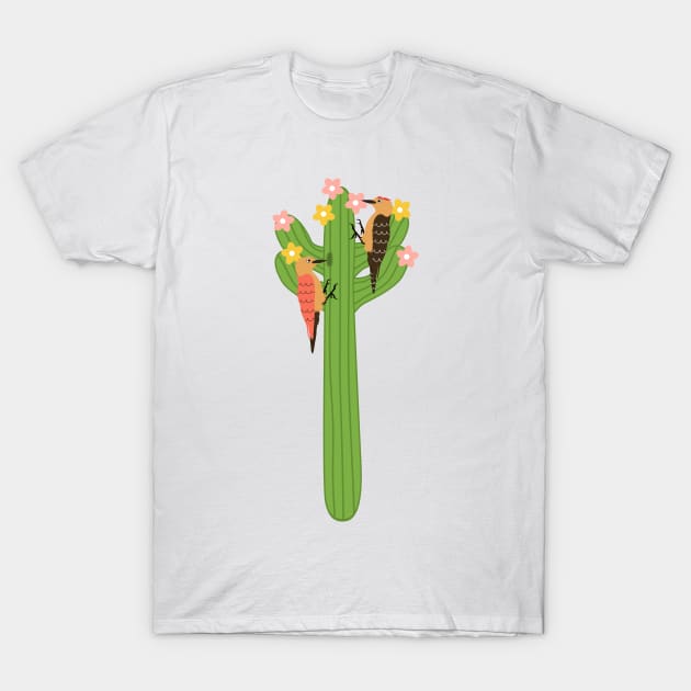 Saguaro Cactus and Gila woodpecker T-Shirt by LulululuPainting